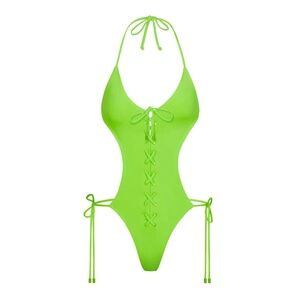 Skims Recycled Swim Lace Up Monokini Neon Green Plus Size 3X